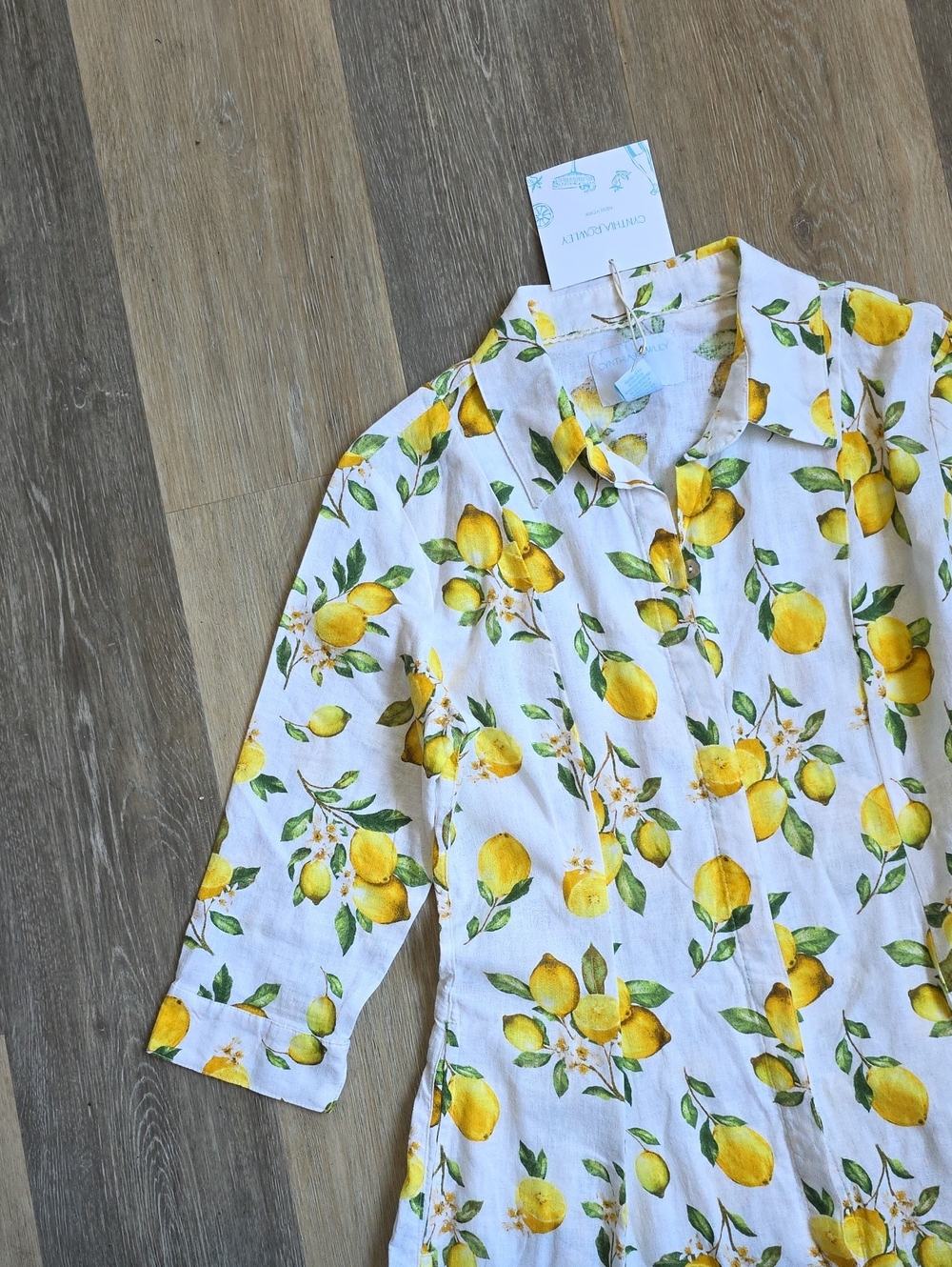 Cynthia Rowley White Midi Shirt Dress with Yellow Lemon Print - Picture 3 of 16